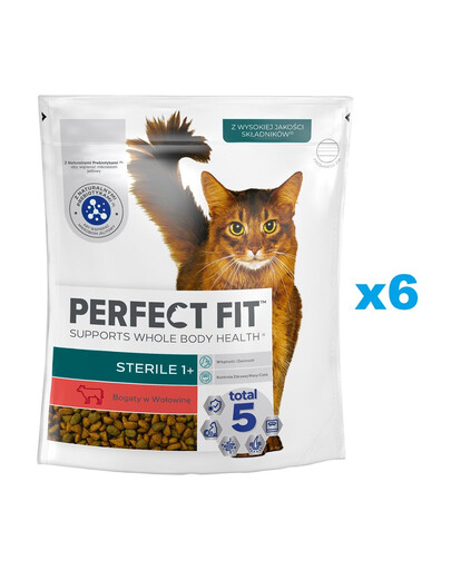 PERFECT FIT Sterile 1+ 6x750 g Croquettes complètes pour chats adultes riches en bœuf