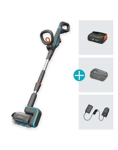 GARDENA Brosse rechargeable pour terrasses avec batterie AquaBrush Patio 03/18V P4A