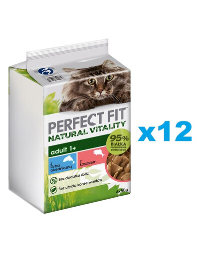 PERFECT FIT Natural Vitality 72x50 g Aliment complet humide pour chats adultes, également après la stérilisation, à la sauce au poisson océanique et au saumon