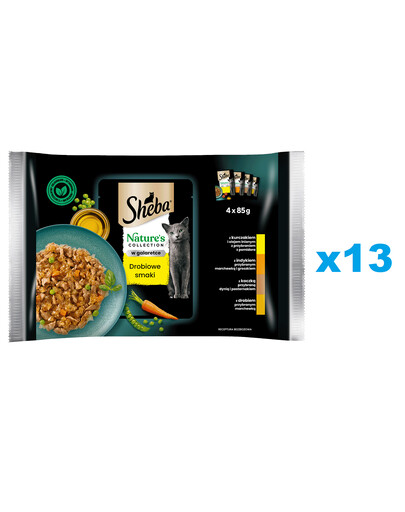SHEBA Nature's Collection Poultry Flavours 52x85 g nourriture complète humide pour chats adultes, en morceaux de gelée avec : poulet, dinde, canard