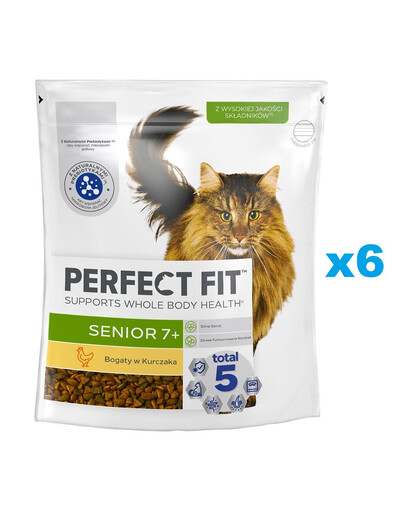 PERFECT FIT Senior 7+ 6x750 g Aliment complet sec pour chats âgés, riche en poulet