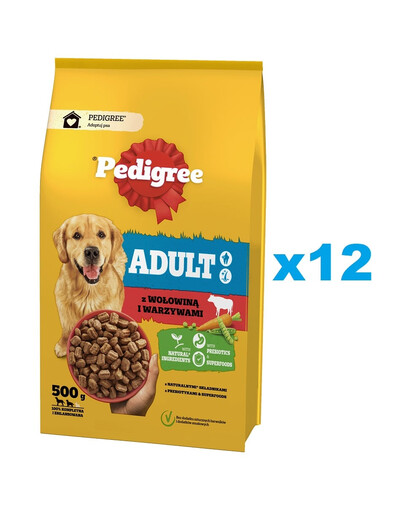 PEDIGREE Adult 12x500 g avec bœuf et légumes aliment complet sec pour chiens adultes de taille moyenne et grande