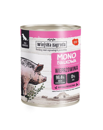 WIEJSKA ZAGRODA Porc Monoprotéique aliment humide pour chiens 400 g