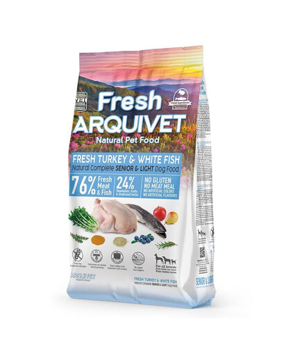 ARQUIVET Fresh Senior Light Nourriture semi-humide pour seniors Dinde et poisson blanc 2,5 kg