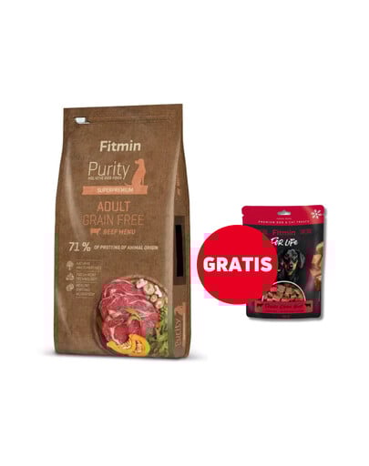 FITMIN Dog Purity Grain free adult beef 12 kg + friandise GRATUIT