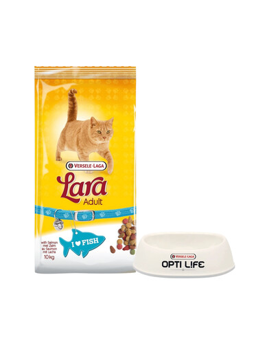 VERSELE-LAGA Lara nourriture pour chats adultes au saumon avec saumon 10 kg + gamelle en plastique GRATUITE