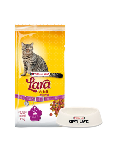 VERSELE-LAGA Lara Adult Sterilised - Nourriture pour chats stérilisés 10 kg + gamelle en plastique GRATUITE