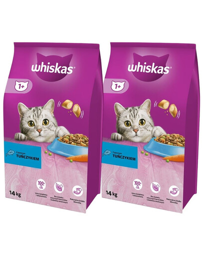 WHISKAS Adult Croquettes - pour chats au thon et légumes - 2x14kg