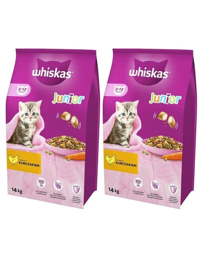 WHISKAS Junior - Croquettes pour chats avec du poulet - 12x4kg