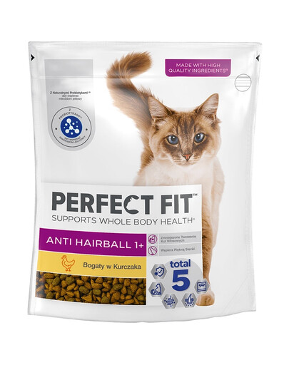 PERFECT FIT (Hairball 1+) 750 g Riche en poulet - croquettes déshydratées pour chat
