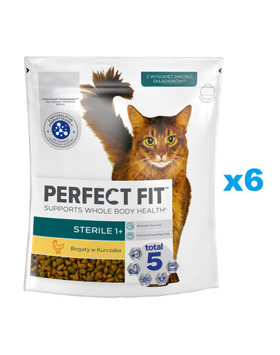 PERFECT FIT Sterile 1+ 6x750 g Aliment sec complet pour chats adultes, riche en poulet