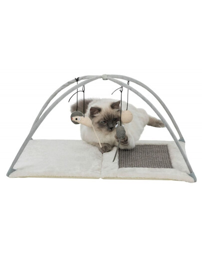 TRIXIE Griffoir - tapis avec jouets accroché à une ficelle, 60 × 33 × 42 cm, gris/gris clair