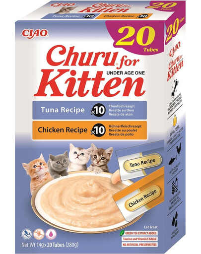 INABA Churu Cat Kitten 20x14g thon et poulet crémeux, un délice pour les chatons