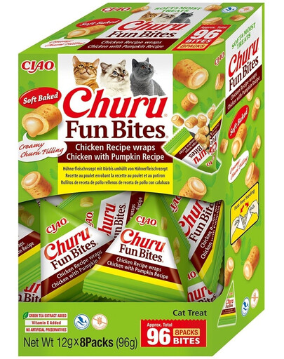INABA Churu Cat Fun Bites Poulet avec Citrouille 8x12g wrapy avec poulet et potiron pour chat