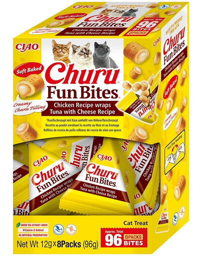 INABA Churu Cat Fun Bites Poulet avec Thon et Fromage 8x12g wraps au poulet, au thon et au fromage pour chat