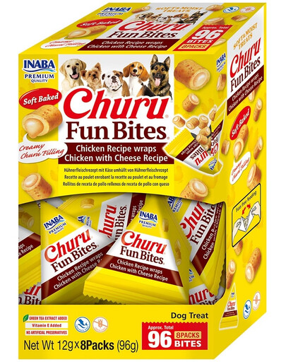 INABA Dog Churu Fun Bites Chicken with Cheese 8x12g wraps au poulet et au fromage pour chien