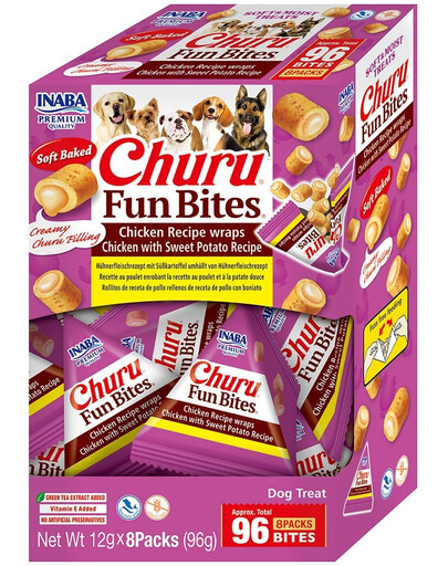 INABA Dog Churu Fun Bites Poulet avec Patate Douce 8x12g bouchées pour chien