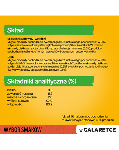 PEDIGREE Adult Wybór smaków z wołowiną i drobiem w galaretce 4x100g