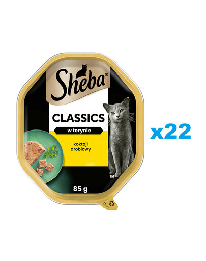 SHEBA tray Classics Poultry Cocktail 22x85g - aliment complet humide pour chats adultes, en pâté