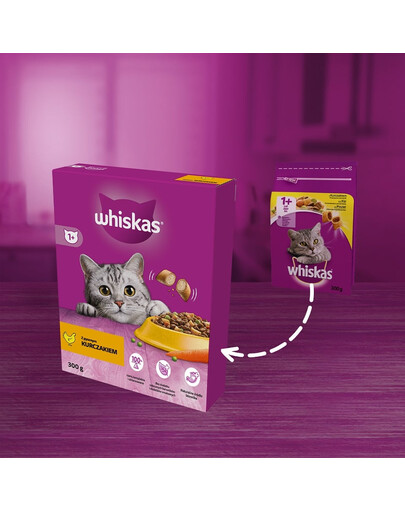 WHISKAS Adult - nourriture sèche complète avec du poulet délicieux pour les chats adultes - 6x300 g