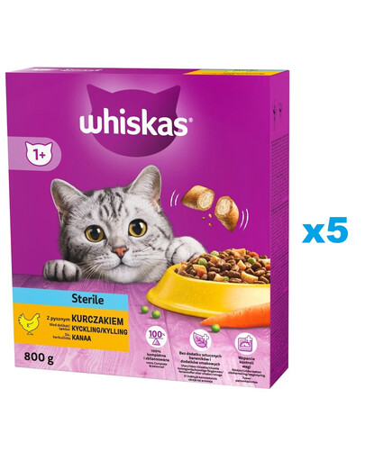 WHISKAS Sterile 5x800g nourriture sèche pour chats stérilisés