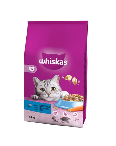 WHISKAS Adult 1,9 kg croquettes complètes pour chats adultes avec du thon délicieux