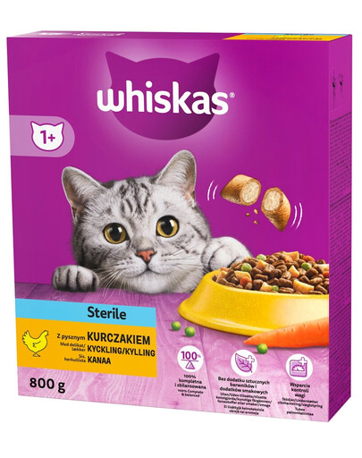 WHISKAS - Croquettes au Poulet pour chat stérilisé - 5x800g