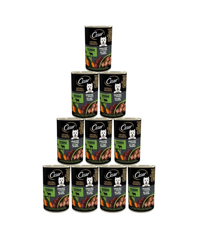 CESAR boîte 12x400g - Aliment complet humide pour chiens adultes, riche en agneau, agrémenté de carottes, de pommes de terre et d'épinards