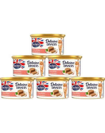 BUTCHER'S Classic Delicious Dinners z łososiem i krewetkami mus 6 x 85 g