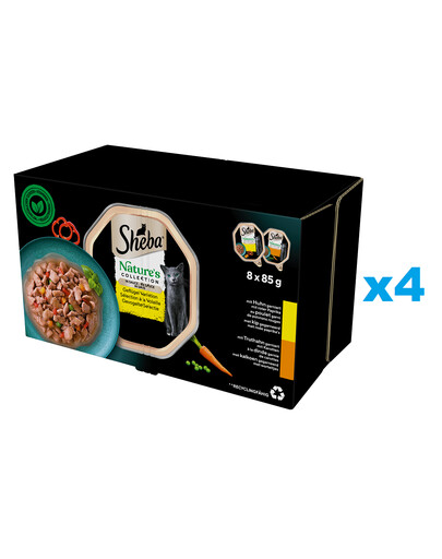 SHEBA Nature's Collection Poultry Flavours plateaux 32x85g nourriture complète humide pour chats adultes en sauce avec du poulet, de la dinde.