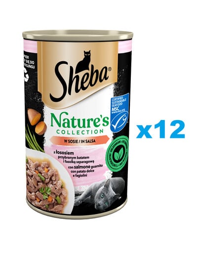 SHEBA 12x400 g Nature's Collection nourriture humide complète pour chats adultes avec saumon poêlé avec ignames et haricots verts en sauce