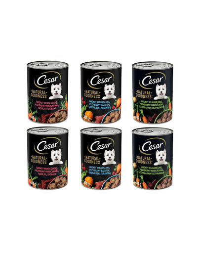 CESAR 6x400g Aliment complet humide pour chiens adultes (à l'agneau et aux légumes, au bœuf et aux légumes, au poulet et aux légumes)