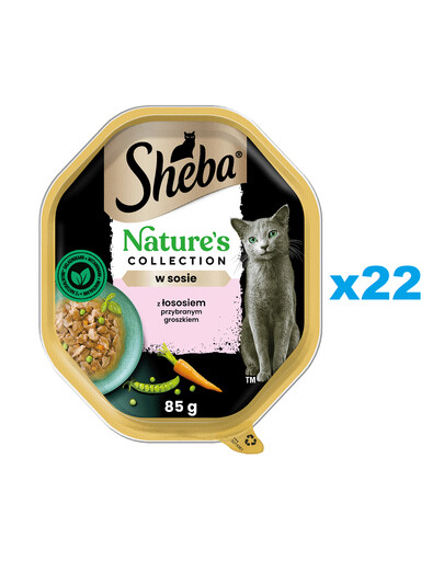 SHEBA Nature's Collection tray 22x85 g aliment complet humide pour chats adultes morceaux de saumon garnis de petits pois en sauce
