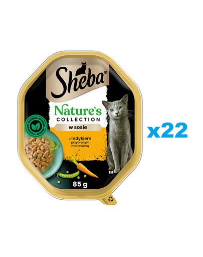 SHEBA Nature's Collection tray 22x85 g nourriture complète humide pour chats adultes morceaux de dinde garnis de carottes en sauce