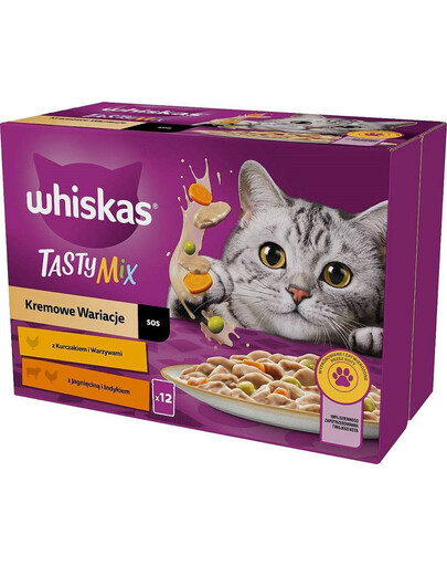 WHISKAS Tasty Mix Variations crémeuses avec poulet, agneau et dinde en sauce 12x85g