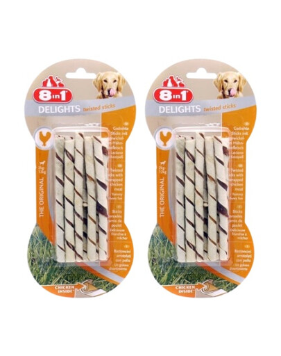8IN1 Une friandise pour chien Delights Twisted Sticks 2x10 pièce