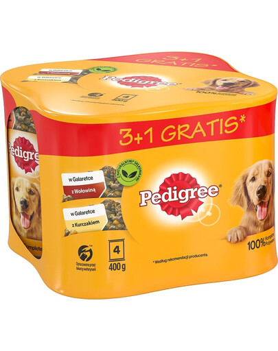 PEDIGREE Adult 4x400 g aliment complet humide pour chiens adultes en gelée avec poulet et bœuf