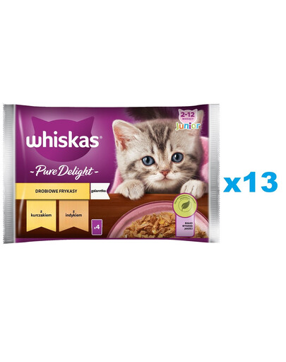 WHISKAS Junior sachet 52x85g Fricasse de volaille nourriture humide pour chat en gelée avec : poulet, dinde