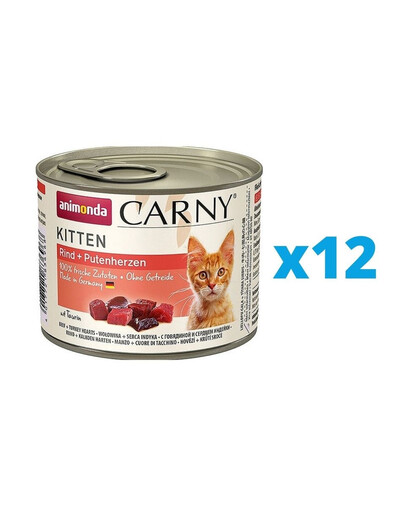 ANIMONDA Carny Kitten zestaw Wołowina/Serce Indyka 12 x 200 g