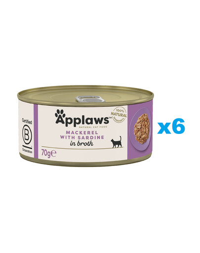 APPLAWS Cat Adult Mackerel with Sardine in Broth makrela i sardynka w bulionie 6x70 g
