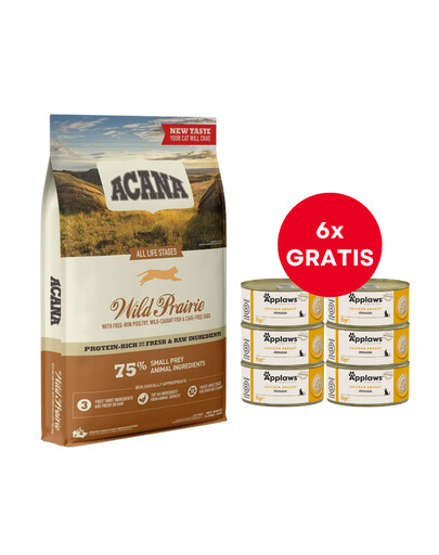 ACANA Wild Prairie Cat 4,5 kg + APPLAWS Cat Adult Mousse Chicken (mousse au poulet) 6 x 70 g GRATUIT