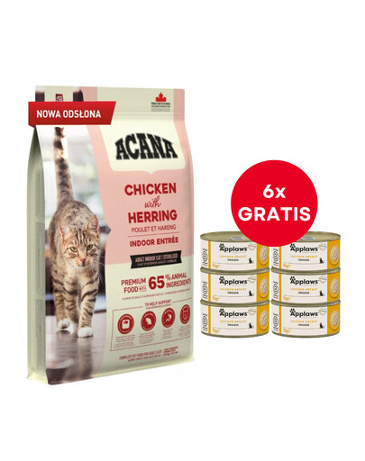 ACANA Indoor Entrée Cat 4,5 kg + APPLAWS Cat Adult Mousse au poulet 6 x 70 g GRATUIT