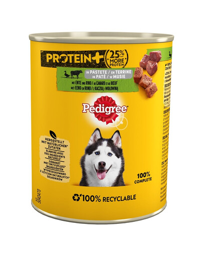 Protein+ Adult puszka 12x800g mokra karma pełnoporcjowa dla dorosłych psów z kaczką i wołowiną w musie