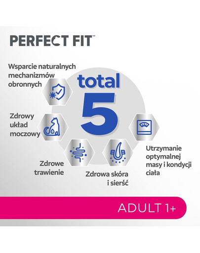 PERFECT FIT Adult 1+ 7 kg sucha karma pełnoporcjowa dla dorosłych kotów bogata w świeżego łososia