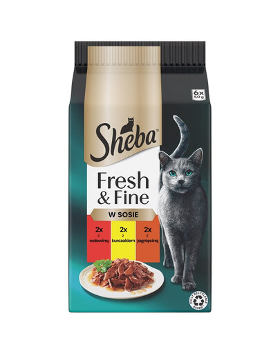SHEBA Fresh & Fine sachets 6x50g nourriture humide pour chats en sauce avec bœuf, poulet, agneau