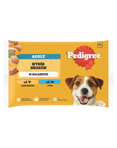 PEDIGREE Adult Choix des saveurs sachets 4x100 g nourriture humide complète pour chiens adultes avec poulet, avec poisson en gelée