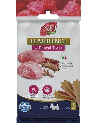 FARMINA N&D Quinoa Dental Treat Flatulence Mini 60 g (7 pièce) friandise dentaire pour chiens de petites races
