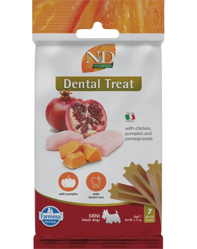 FARMINA N&D Pumpkin Dental Treat Chicken Pomegranate Mini 60 g (7 pièce) friandise dentaire pour chiens de petites races