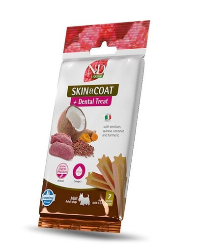 FARMINA N&D Quinoa Dental Treat Skin Coat Venison Mini 60 g (7 pièce) friandise dentaire pour chiens de petites races