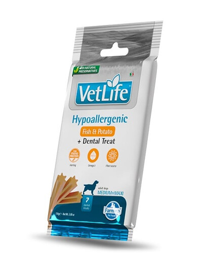 FARMINA Vet Life Dental Treat Hypoallergenic Fish Medium/Maxi 100 g (7 pièce) friandise dentaire pour chiens de taille moyenne et grande